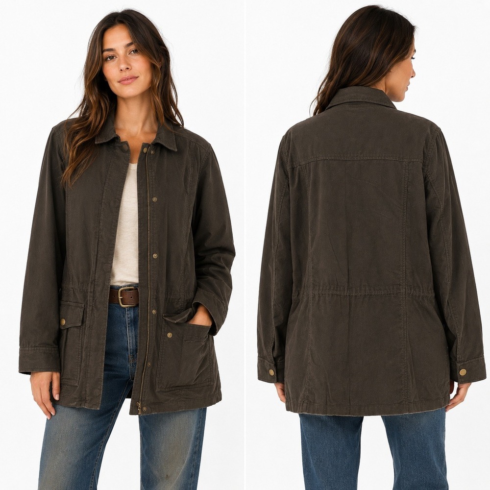 J. Jill Field Jacket XL Brown Removable Quilted Lining Utility Outdoor Barn Coat